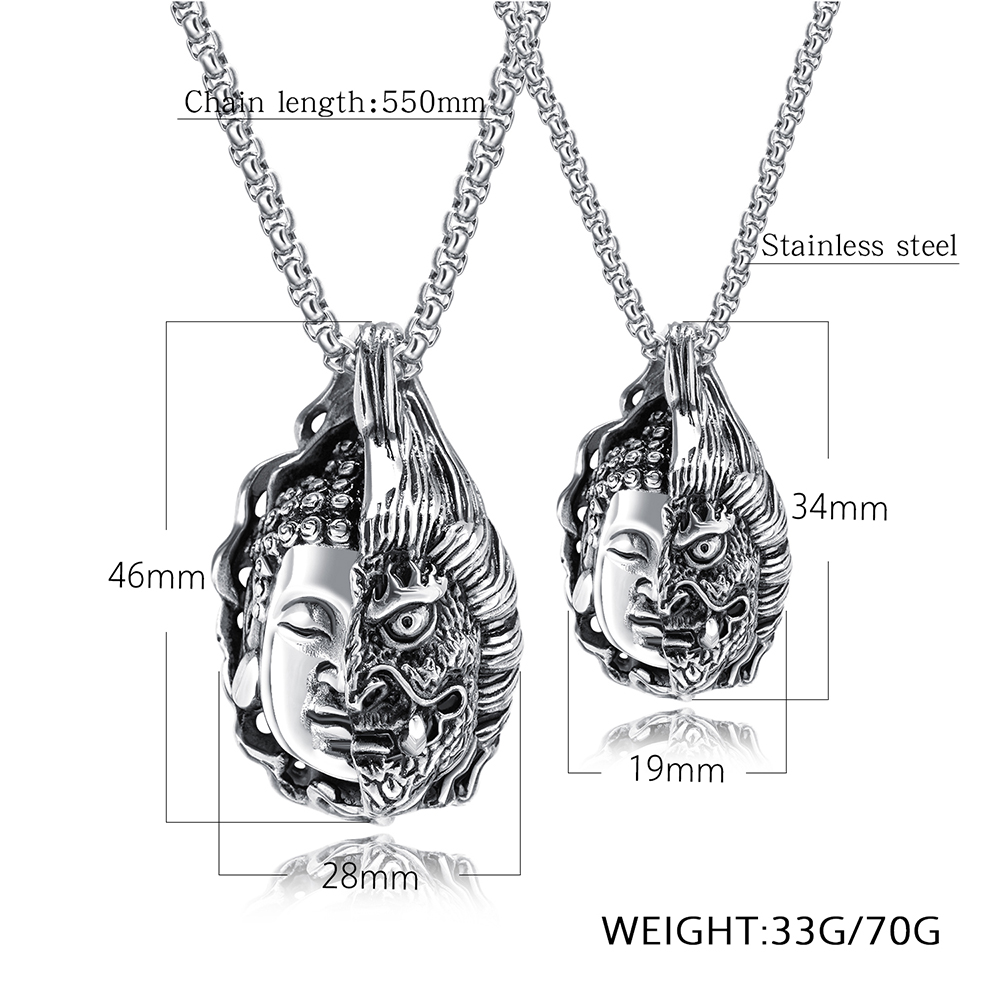 Half Magic Half Buddha Pendant Necklace 316L Stainless Steel 18k Gold Plated Men's Folk-custom Couple Pendant Necklace Jewelry