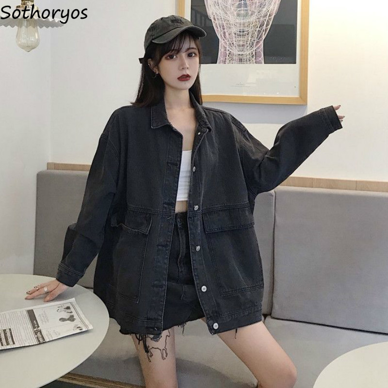 Jackets Women Basic Causal Denim Ulzzang Simple Loose Coats Single Breasted Spring Autumn Solid Jacket All-match Students Chic, 618-black
Jackets Women Basic Causal Denim Ulzzang Simple Loose Coats Single Breasted Spring Autumn Solid Jacket All-match Students Chic, 618-black