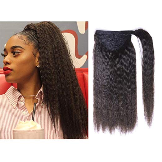Human Hair Ponytail Kinky Straight Hairpieces Virgin Brazilian hair Iatian Yaki Straight Wrap Around Ponytails Hair extensions
