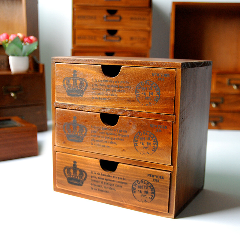 Retro Wooden Storage Box Racks Wood Boxes For Jewelry Container Organizer Wooden Racks Shelf with Drawers