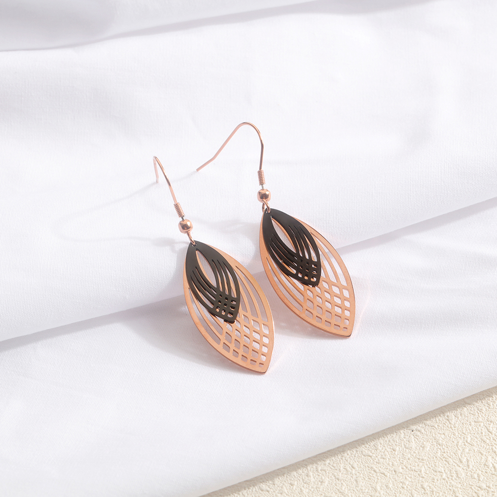 Charm Shining Hollow Leaf Drop Earrings Jewelry Stainless Steel 14K Gold Plated Earrings Women Girl's Gift
