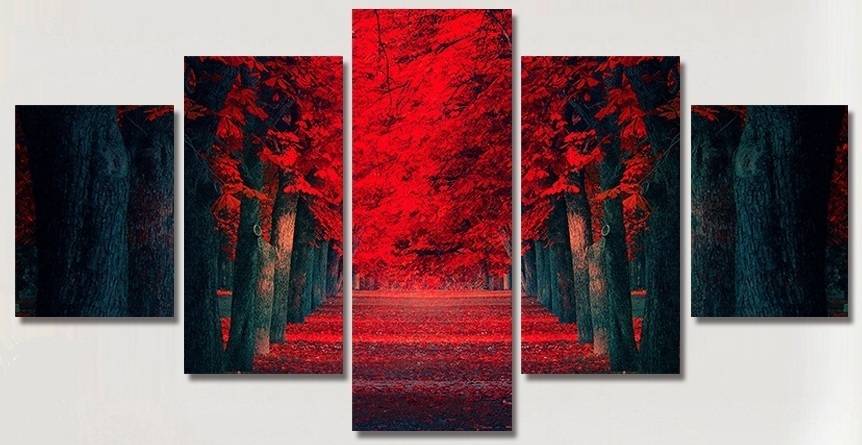 5pcs/set Unframed Red Forest Large Trees Landscape Painting On Canvas Wall Art Painting Art Picture For Living Room Decor
