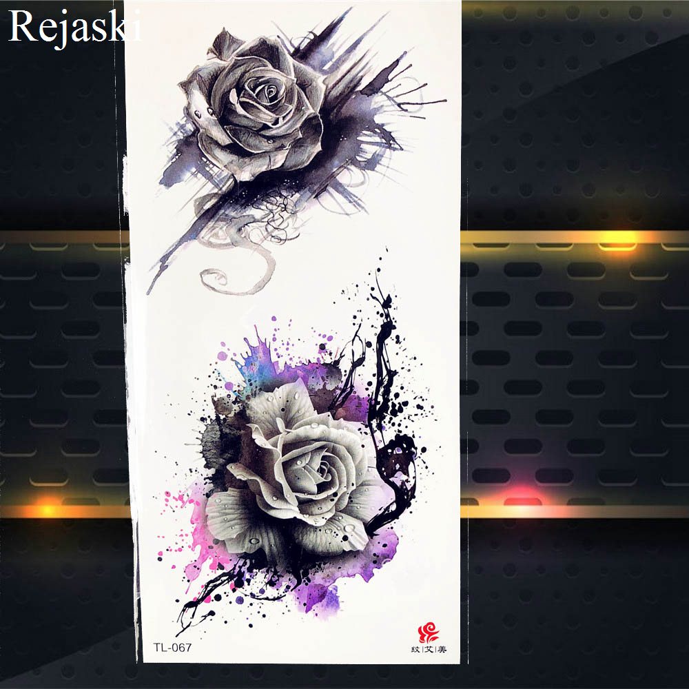 Purple Rose Jewelry Water Transfer Tattoo Stickers Women Body Chest Art Temporary Tattoo Girl Waist Bracelet Flash Tattoos Flower