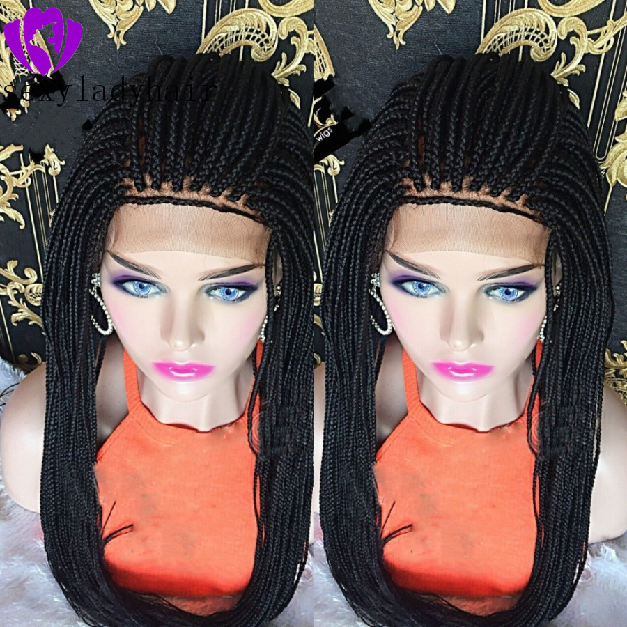 High quality black Braids Wigs with Baby Hair Braiding hair Heat Resistant Braided Glueless Synthetic full Lace Front Wigs for Black Women