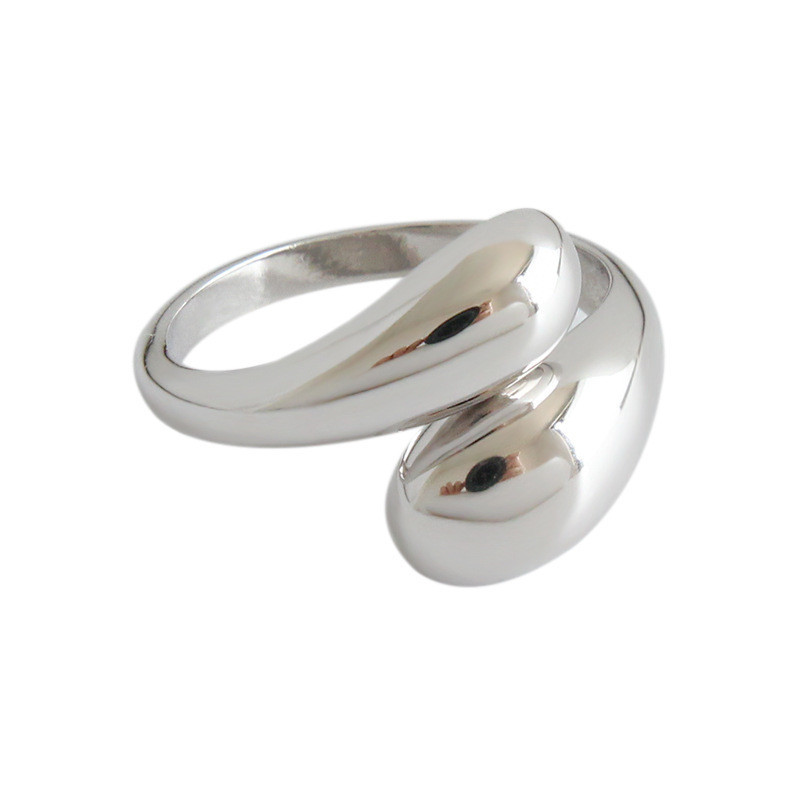 New Chic Style 925 Sterling Silver Double Waterdrop Open Size Rings For Women Minimalist Glossy Adjustable Ring Wedding Jewelry