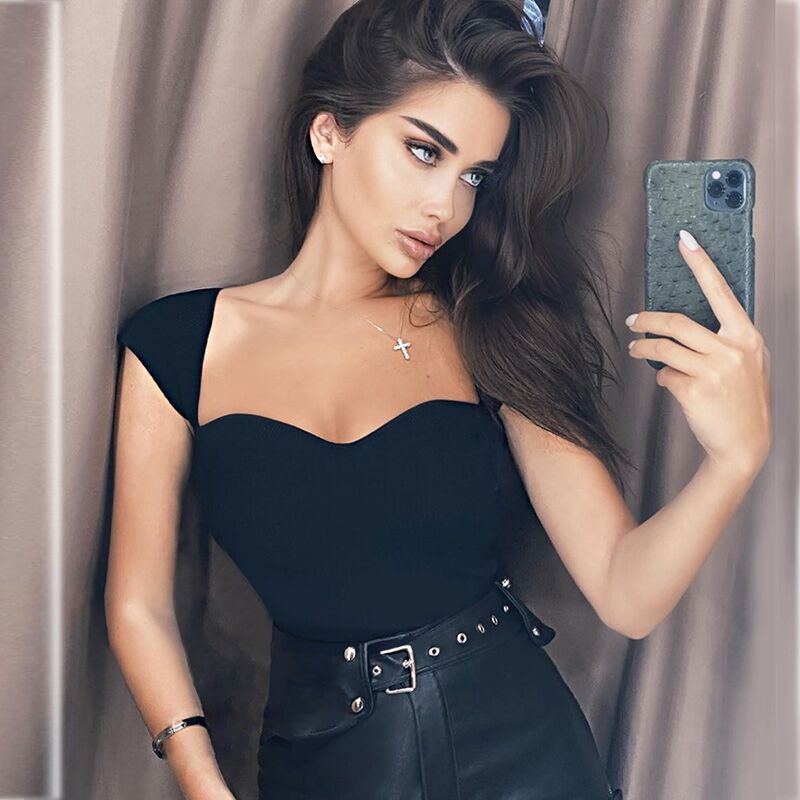 Women's Elegant Cap Sleeves Tops Black White Sweetheart Neckline Tops Cute Lovely Sexy Solid Knitted for Ladies 2020
Women's Elegant Cap Sleeves Tops Black White Sweetheart Neckline Tops Cute Lovely Sexy Solid Knitted for Ladies 2020