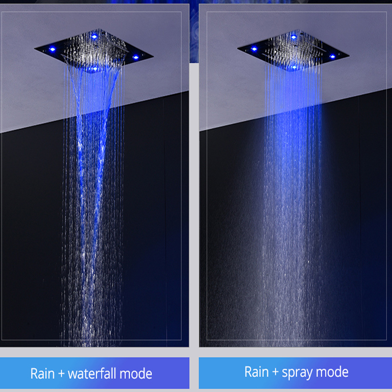 Newly Bluetooth Music Shower Faucet Bathroom Ceiling LED ShowerHead 16inch 304 Stainless Steel Bath Waterfall Rainfall System Panel
