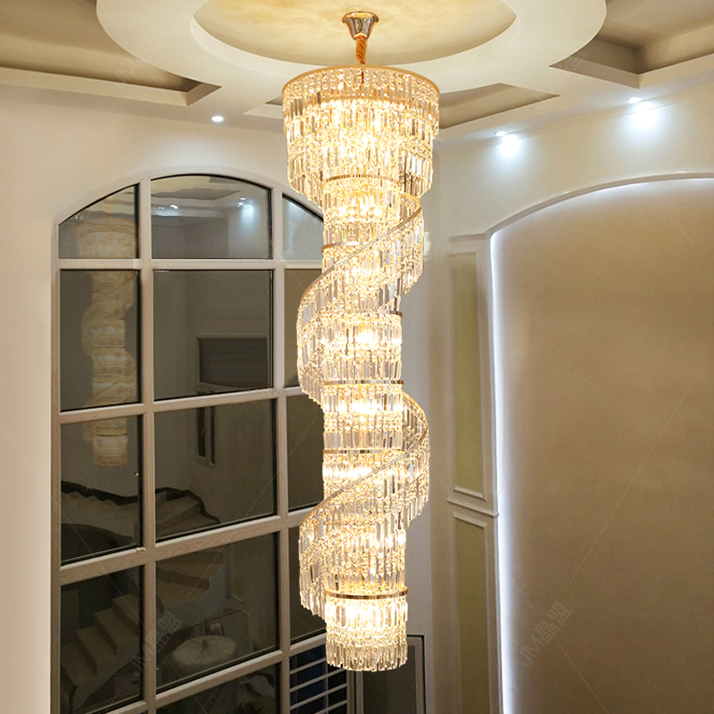 LED Modern Crystal Chandeliers Long Spiral American Chandelier Lights Fixture Luxurious Hotel Lobby Hall Parlor Stair Home Indoor Lighting