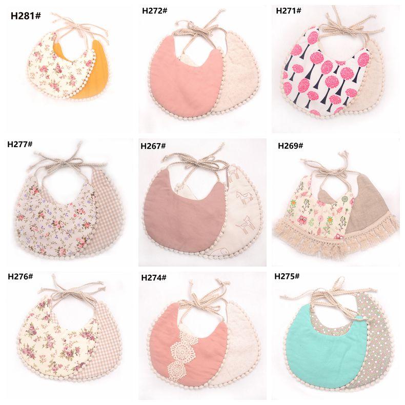 INS Cartoon ral Geometry Animal Print Infant Bandana Burp Cloths Baby Cotton Double Layer Tassel Bibs CCA11266 30pcs