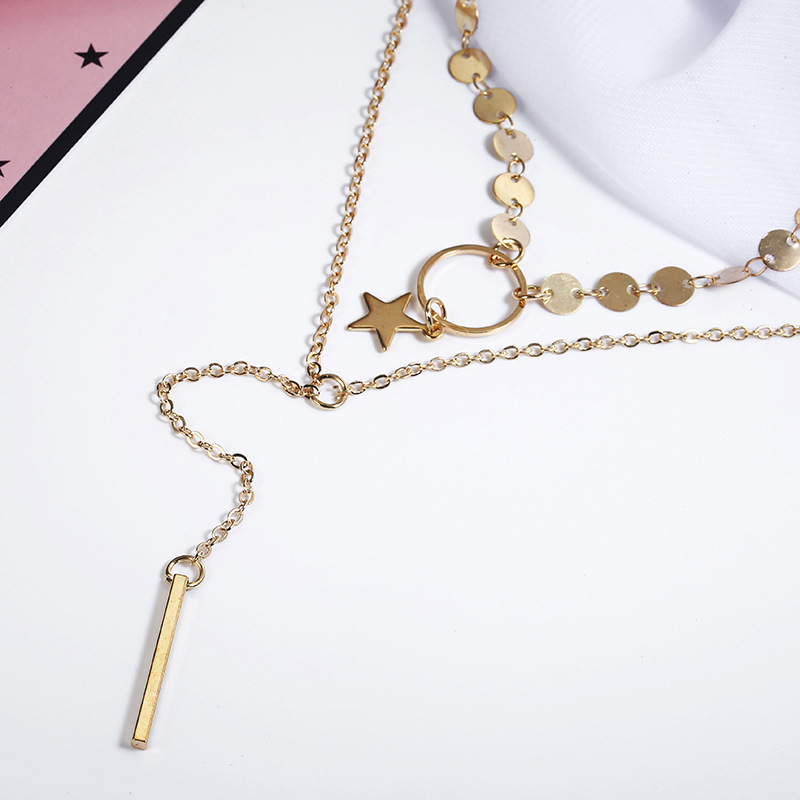 Star tassel beaded layered necklace pendant star long stick simple pendant necklace ladies chain girls fashion jewelry