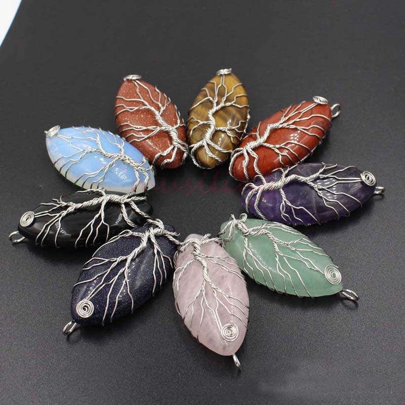 Bohemian Healing Chakra Wicca Witch Amulet Pendants Necklace Chain Horse Eye Tree of Life Jewelry For Women Natural Gemstone Charms Jewelry