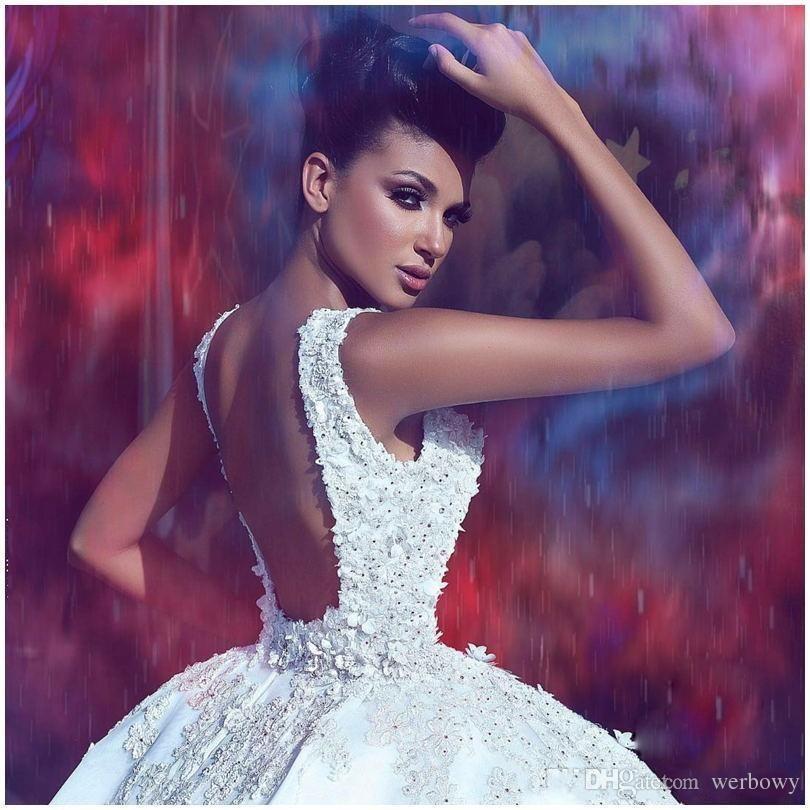 Gorgeous Arabic Backless Ball Gown Wedding Dresses Beaded Lace Applique Sweetheart Bridal Gowns Tulle Long Wedding Dress Bride Gown