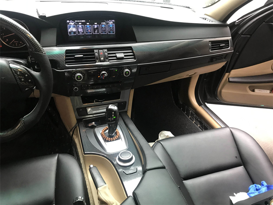 For BMW 5 Series E60 2004-2010 Interior Central Control Panel Door Handle 5D Carbon Fiber Stickers Decals Car styling Accessorie