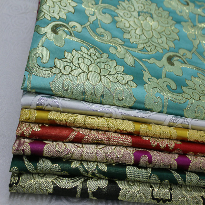 Chinese Costume Cos Vintage Damask Satin Faux Gold Silk Brocade Jacquard Fabric For Cheongsam Doll Cos Mongolian Gown