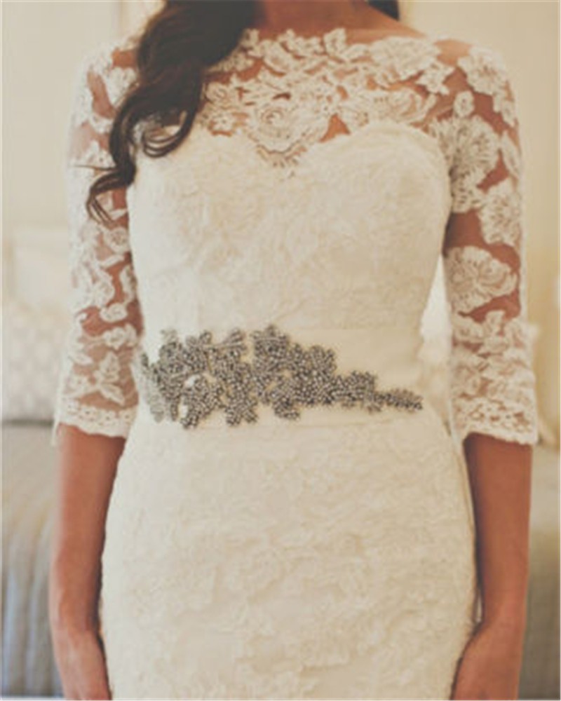 Vintage Mermaid Wedding dresses Plus Size Three Quarter Sleeve Lace Bridal Gown with crystal belt Robe de mariage Vestidos de novia