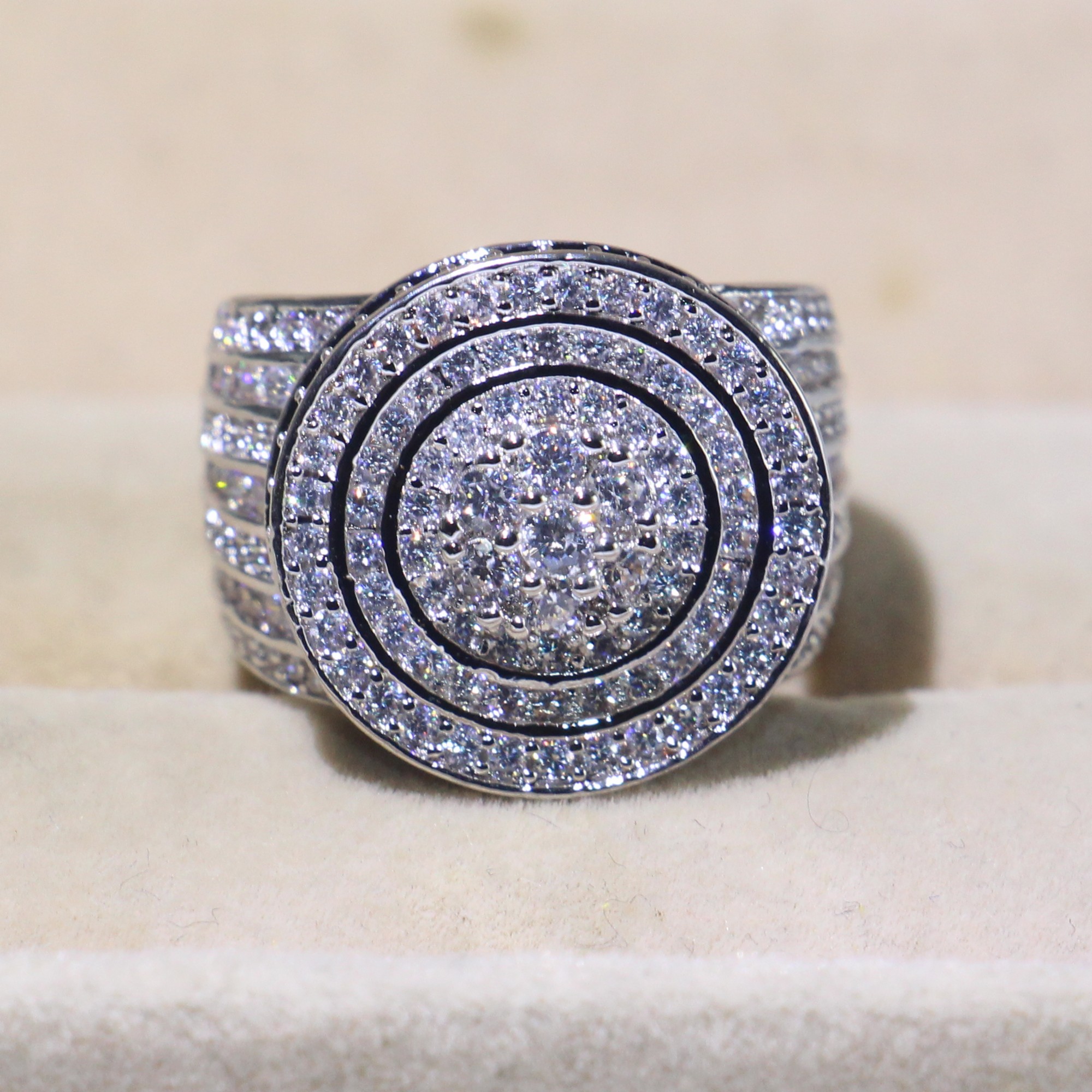 Luxury Jewelry 925 Sterling Silver Full White Sapphire Pave CZ Diamond Eternity Promise Women Wedding Engagement Finger Ring for Lover Gift