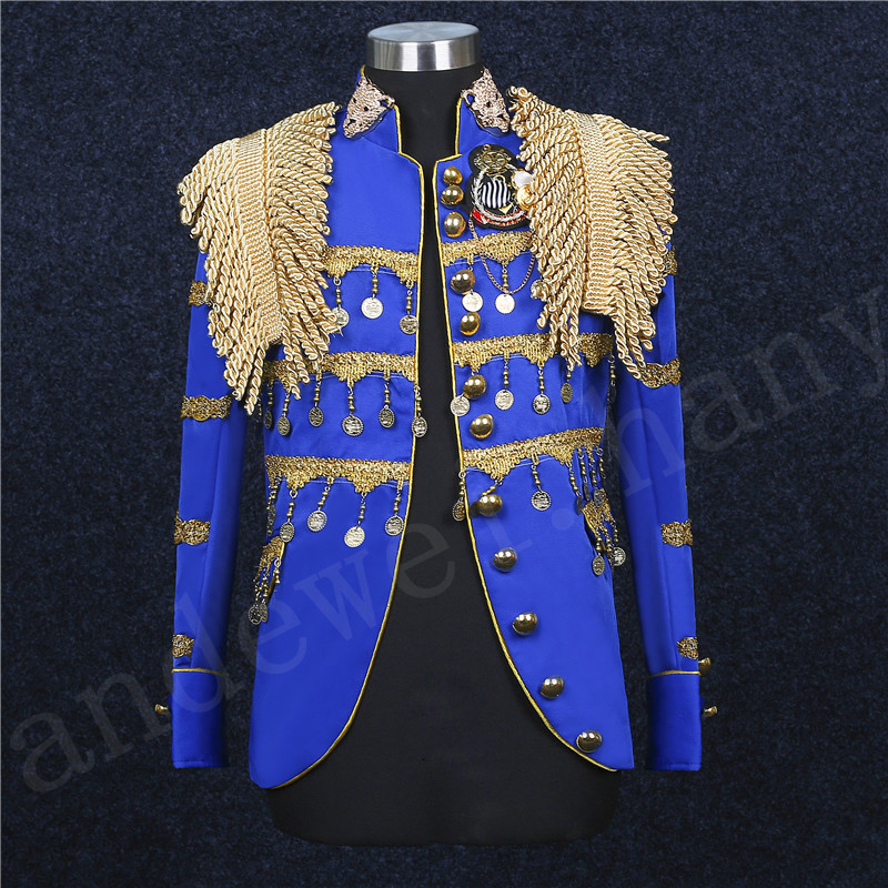 European and American fashion men' blue tassel suit performance costume male singer DJ costume suit jackets
European and American fashion men' blue tassel suit performance costume male singer DJ costume suit jackets