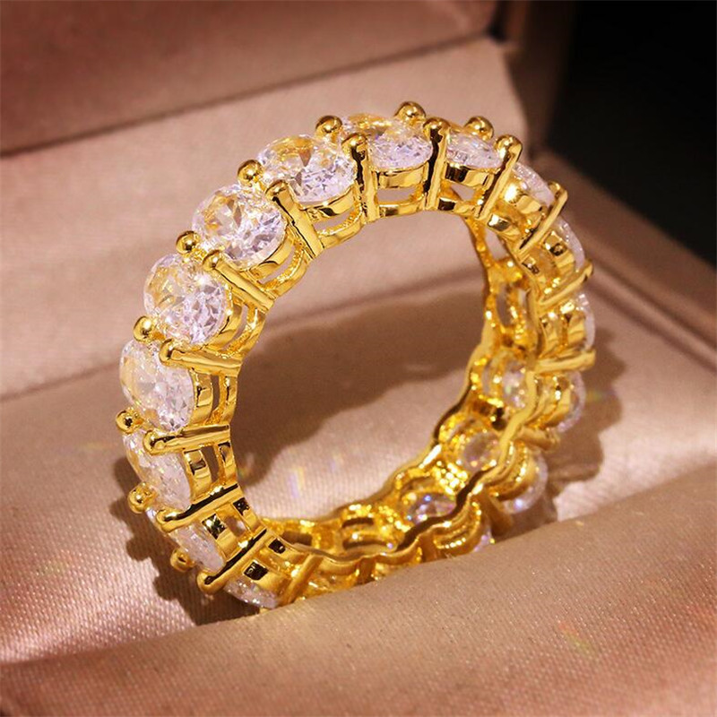 Three Color Stunning Hot Sell Fashion Jewelry 925 Sterling Silver&Gold Fill Oval Cut White Topaz CZ Diamond Women Wedding Bridal Ring Gift