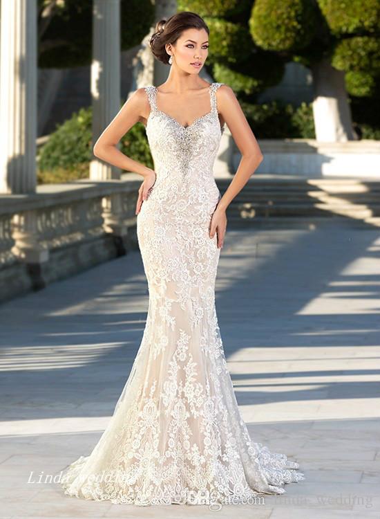 2019 Vintage Mermaid Wedding Dresses Spaghetti Staps Beaded Backless Lace Long Bridal Party Gowns Plus Size vestidos de novia sirena encaje