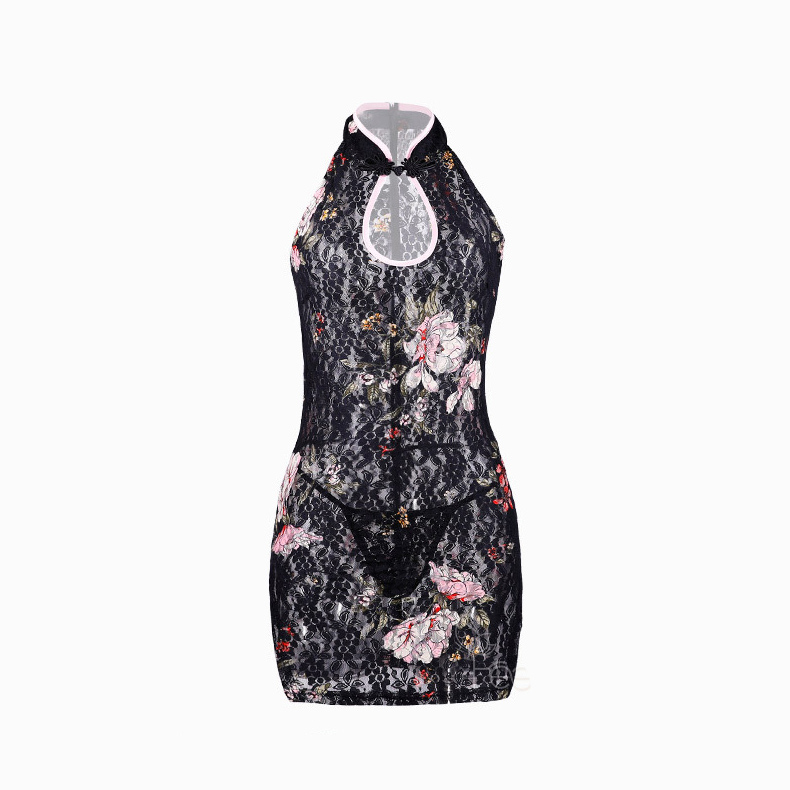 Sexy Nightclub Cheongsam Lingerie Women Perspective Mesh Summer Traditional Chinese Dress for Women Lace Party Mini Dress Qipao