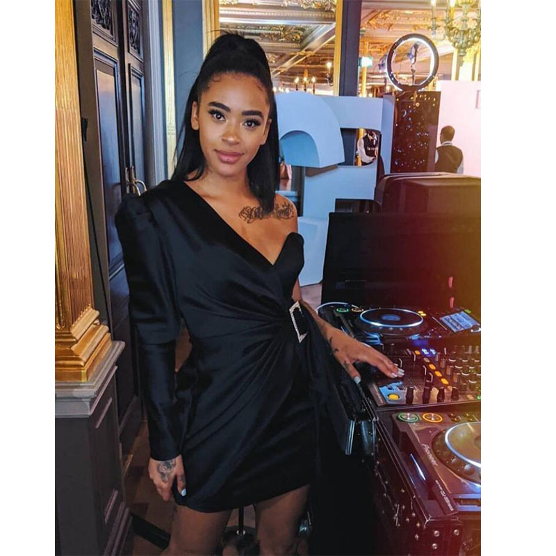 Fashion One Shoulder Short Homecoming Dresses 2020 robes de cocktail Black Satin Long Sleeve Mini Cocktail Party Gowns With Sash