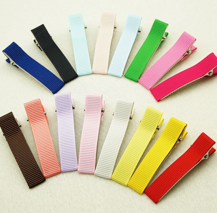 Double Prong Alligator Teeth 5cm Hair Clips Metal Barrettes Grosgrain Ribbon Covered Hairpins DIY bow flower Accessories 30pcs FJ3201