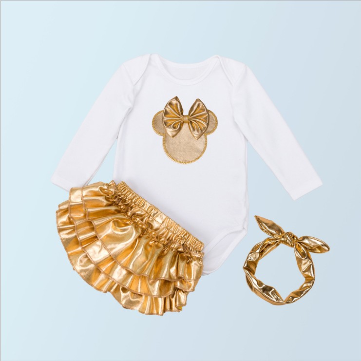 4Pcs Set For Baby Golden Clothing Sets Rompers+PP Shorts+Headband+Shoes Newborn Suit Infant Clothes Toddler Outfits S-M-L-XL 0-2Years