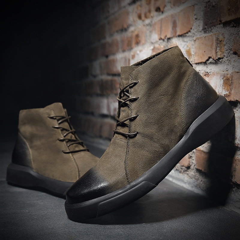 Hot Sale Men Ankle Boots Casual Outdoor Lace Up Cowhide Booties for Male