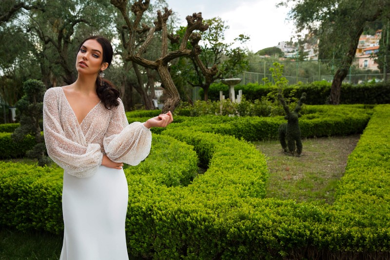 bohemian satin mermaid wedding dresses long sleeve beading top sheer v neck sexy wedding dress sequined bling bling bridal gowns