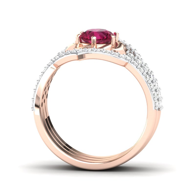 3PcsSet Exquisite 18K Rose Gold Ruby Flower Ring Anniversary Proposal Jewelry Women Engagement Wedding Band Ring Set Birthday Par