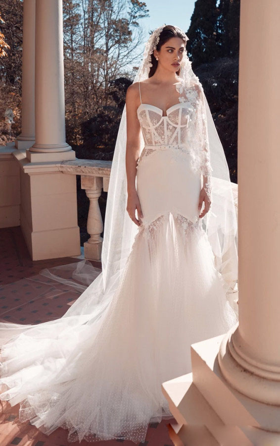 2020 Mermaid Wedding Dresses Spaghetti Applique Wedding Gowns Sweep Train With Detachable Tarin Bridal Gowns Vestidos De Novia