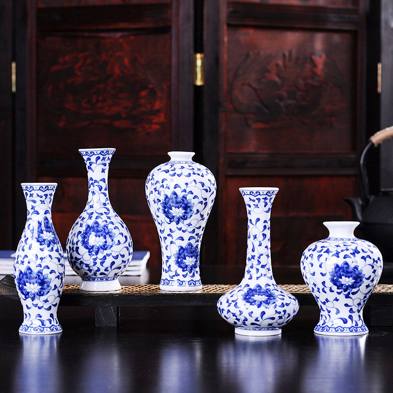 Traditional Chinese Blue White Porcelain Vase Ceramic Flower Vases Vintage Home Decoration