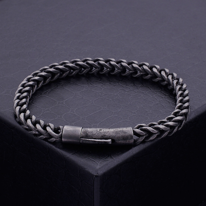 Hip Hop Men's Retro Black Simple Link Chain Bracelet 316L Stainless Steel Geometric Shape Bangle