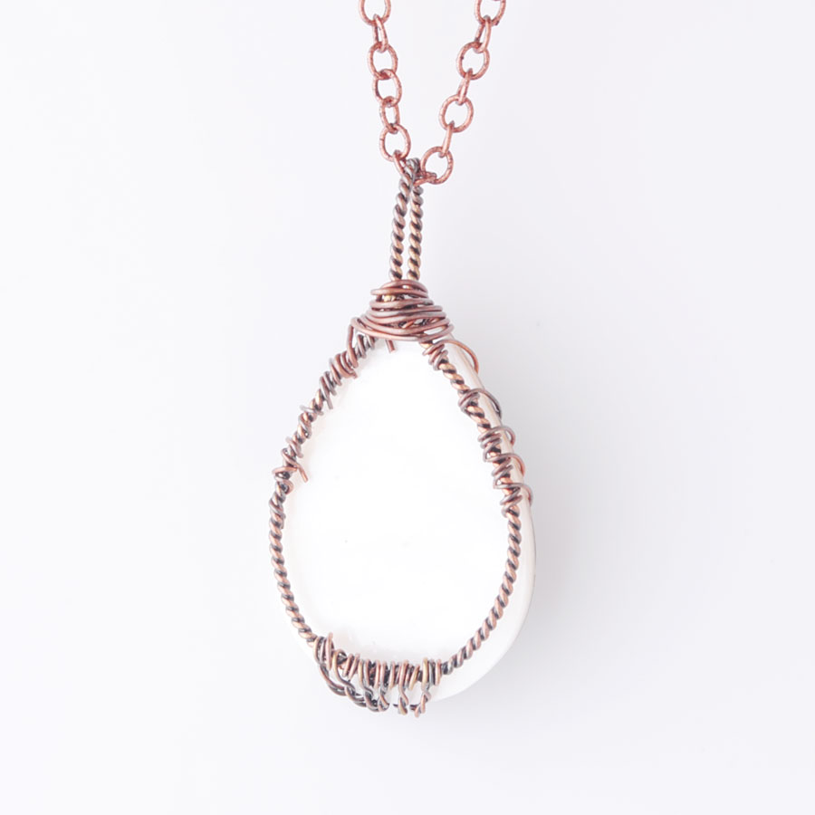 WOJIAER Necklace & Pendant Natural Abalone Shell Jewelry Tree of Life Ancient Copper Metal Wire Wrap Water Drop Bead Chain 18Inches W9311