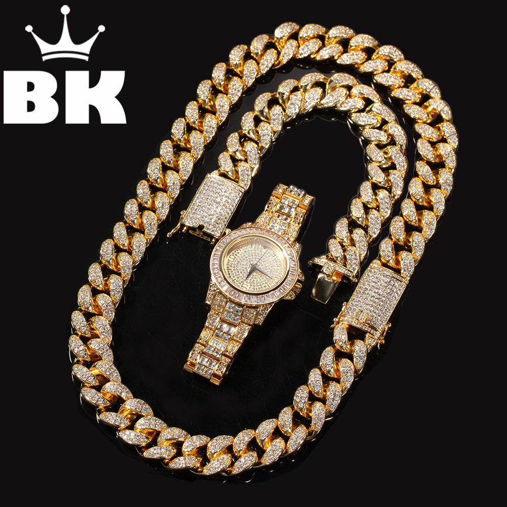 2cm Zircon Gold Color Iced Out Crystal Miami Cuban Chain Gold Silver Necklace & Bracelet watch Set HOT SELLING THE HIP HOP KING
2cm Zircon Gold Color Iced Out Crystal Miami Cuban Chain Gold Silver Necklace & Bracelet watch Set HOT SELLING THE HIP HOP KING