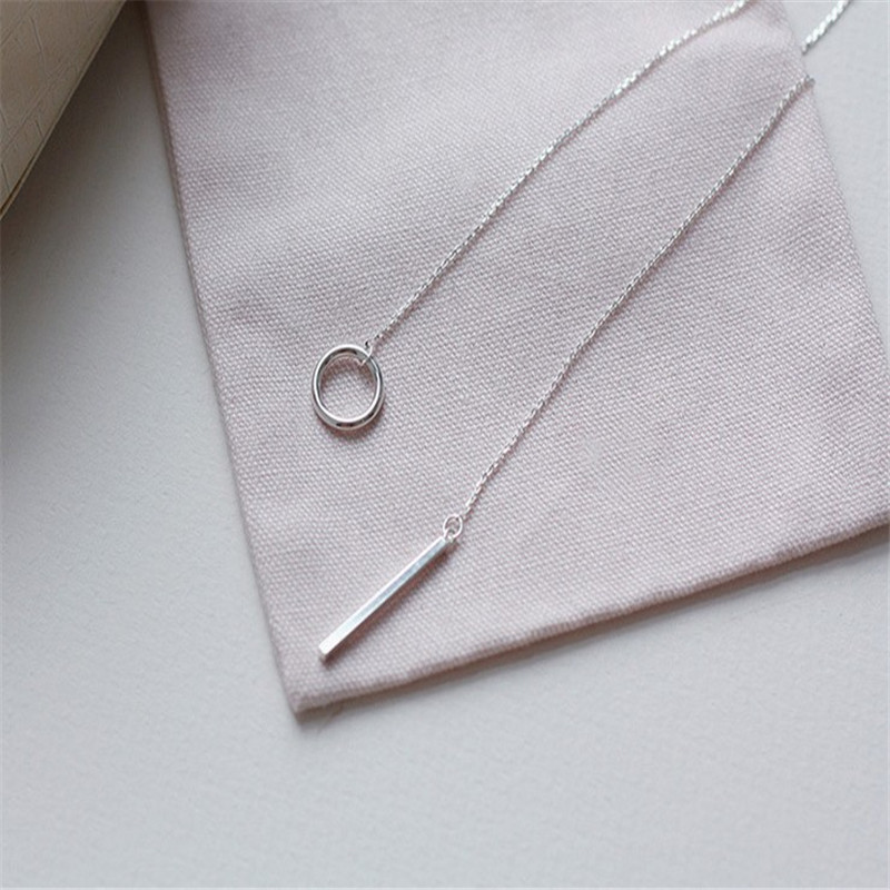 100% 925 Sterling Silver Circle Strip Bar Pendant Necklaces Adjustable Chain Necklaces for Women Wedding Jewelry Gifts Long Chain Necklace