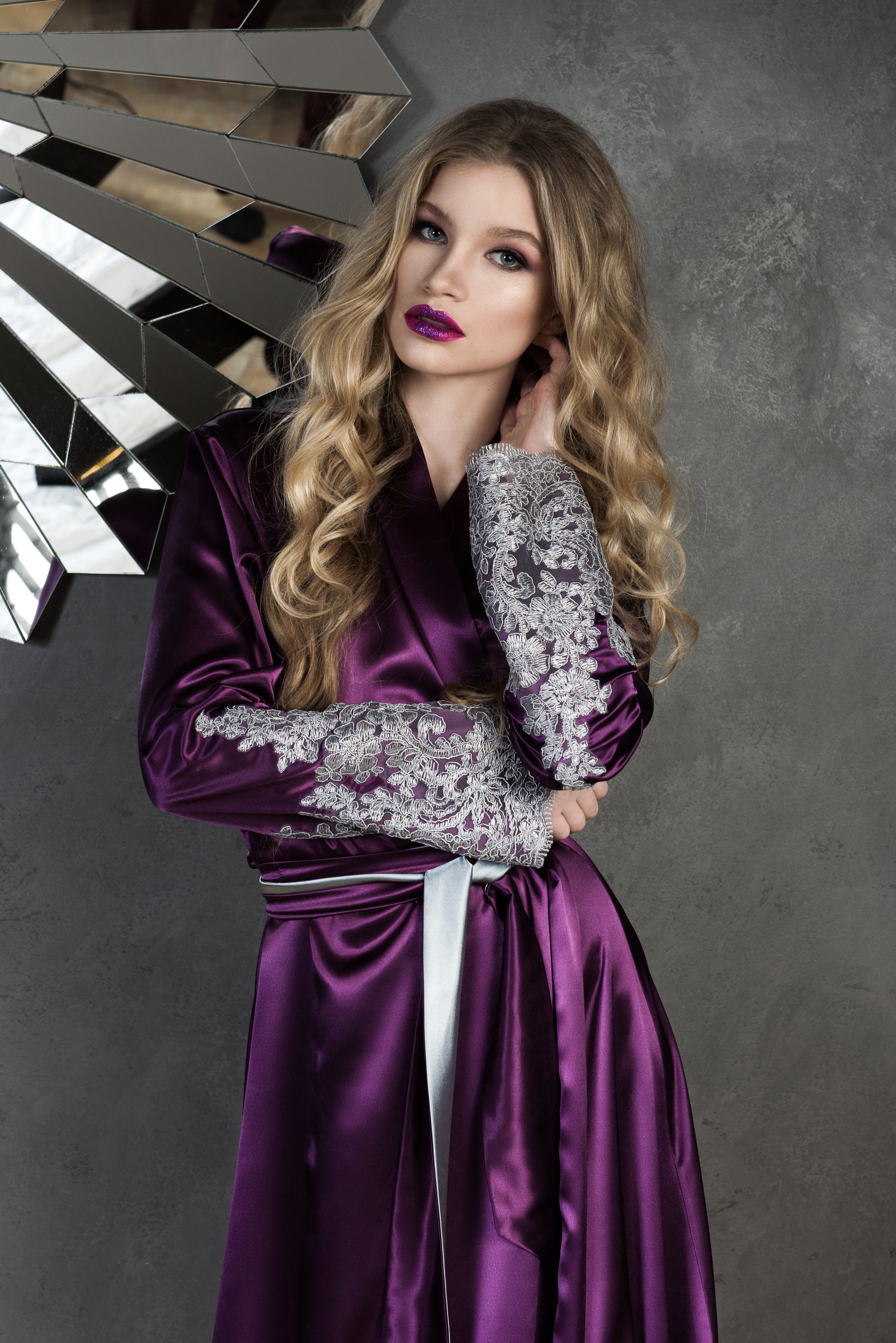 Purple Bridal Bathrobe Full Length Lingerie Nightgown Pajamas Sleepwear Lace Luxury Dressing Gowns Housecoat Nightwear Lounge Wear