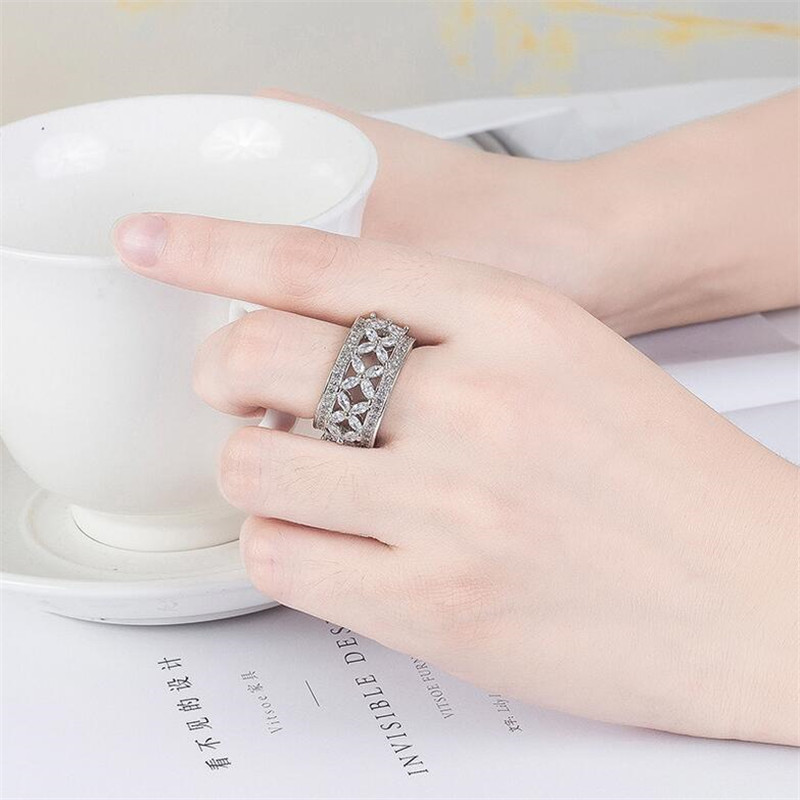Classical Top Selling Fashion Jewelry 925 Sterling Silver Marquise Cut White Topaz Gemstones CZ Diamond Party Women Wedding Band Ring Gift