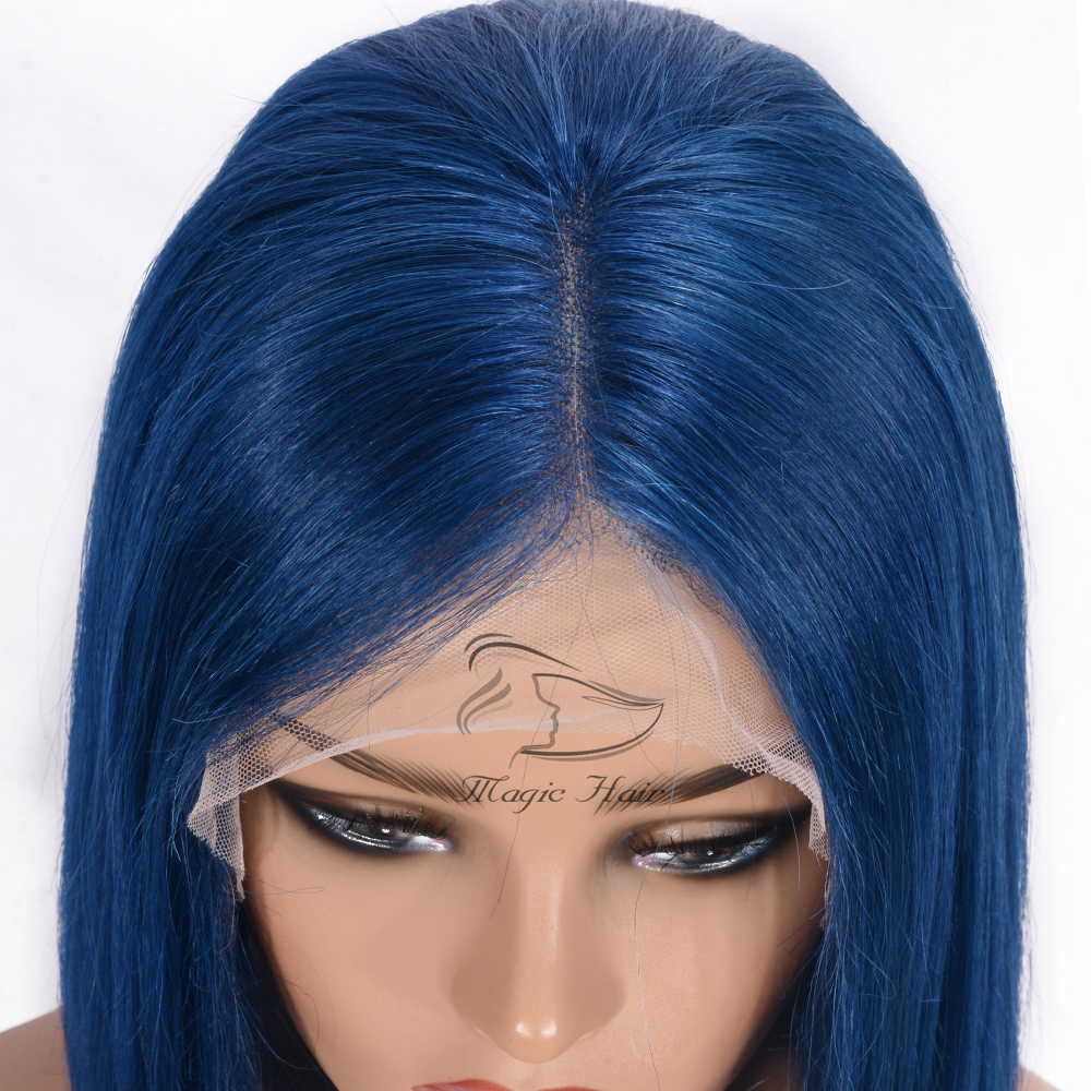 Full Lace Human Hair Wigs For Women Natural Black Blue color Remy Hair Silky Straight Short Bob Lace Front human hair Wigs