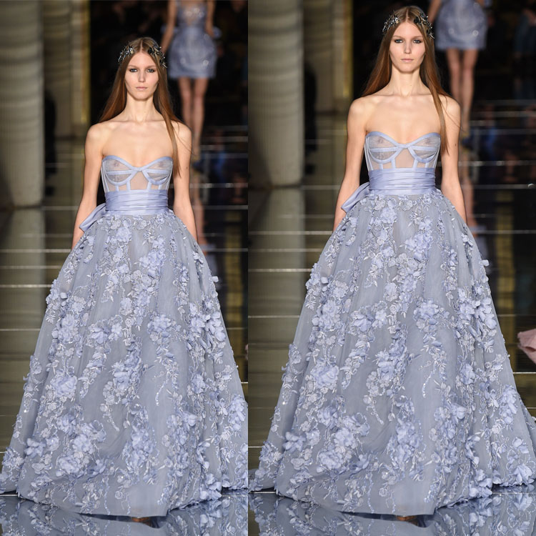 Luxury Zuhair Murad Evening Dresses Strapless 3D Flower Appliqued Red Carpet Gowns New Prom Dress Runway Fashion Dress