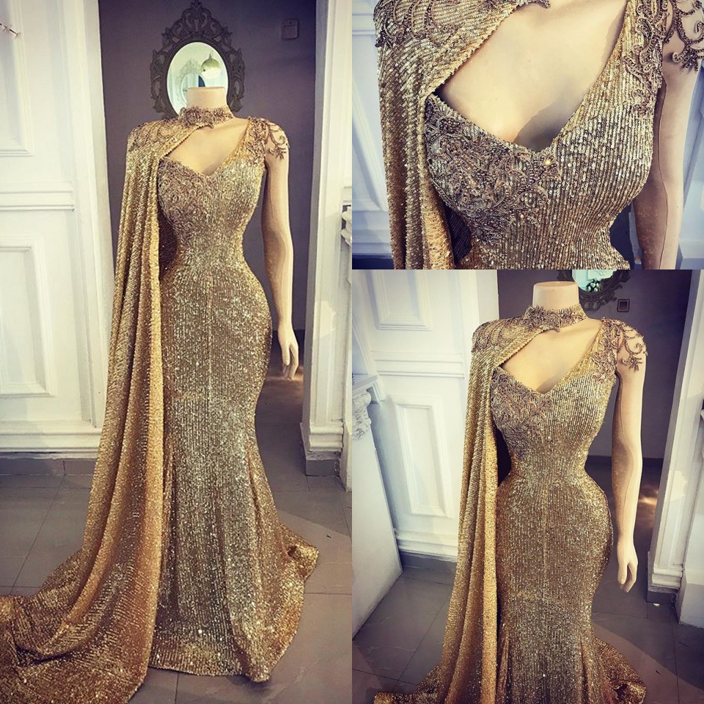 2020 Gold Sequin Mermaid Prom Dresses With Wrap High Neck Embroidery Lace Custom Made Luxurious Evening Gowns, Same as image
2020 Gold Sequin Mermaid Prom Dresses With Wrap High Neck Embroidery Lace Custom Made Luxurious Evening Gowns, Same as image