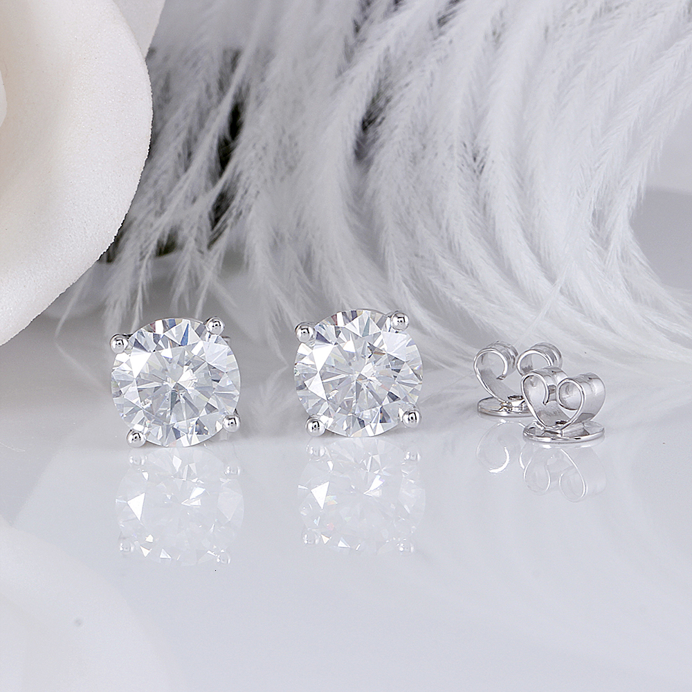 Transgems 14K 585 White Gold 2.4CTW 7MM or 1.6CTW 6MM GH Color Moissanite Diamond Stud Earrings For Women Party Gift Push Back CJ191203