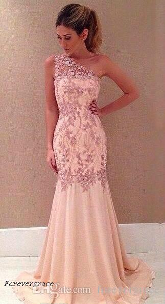 2019 Glamorous Chiffon One Shoulder Mermaid Prom Dress Cheap Lace Formal Holidays Wear Graduation Evening Party Gown Custom Made Plus Size