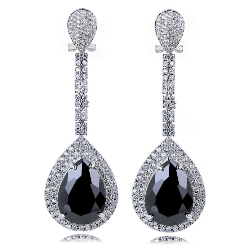 Fashion-Long Teardrop earring setting Big Big Green Clear and Black water drop stones High Quality Large earrings for party