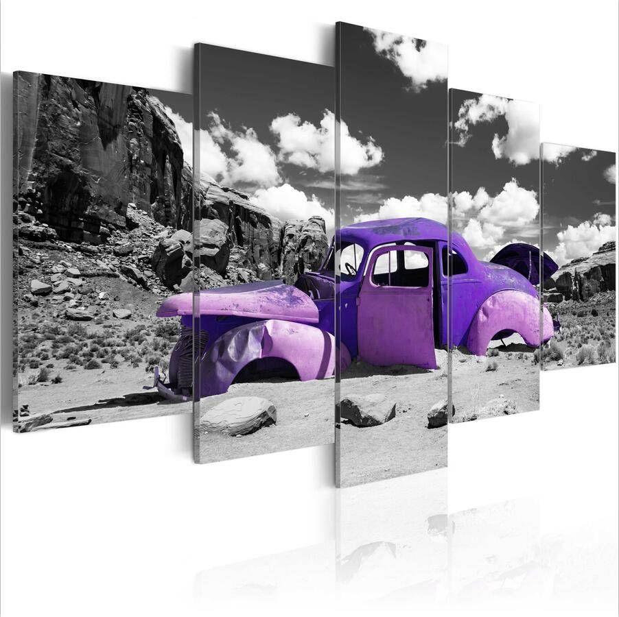 5pcs/set Unframed Broken Purple Car HD Print On Canvas Wall Art Picture For Home and Living Room Decor