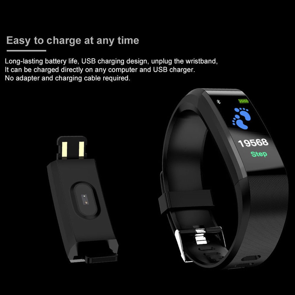 1 PC ID115 PLUS Color Screen Smart Bracelet Pedometer Watch Fitness Watch Running Walking Tracker Heart Rate Pedometer Smart Band4