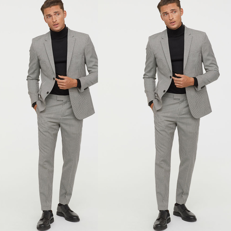 Classic Stripe Plaid Mens Wedding Tuxedos 2019 Peaked Lapel Two Button Groom Pants Suits Custom Made Handsome 2 Pieces Best Men Blazer