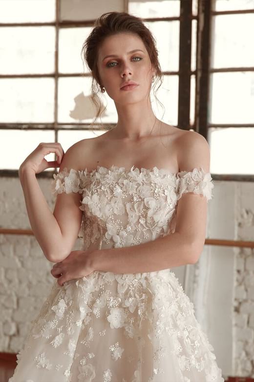 Chana Marelus Country Wedding Dresses Off The Shoulder Lace 3D Flora Appliqued A Line Vestidos De Novia Beach Wedding Dress Bridal Gowns