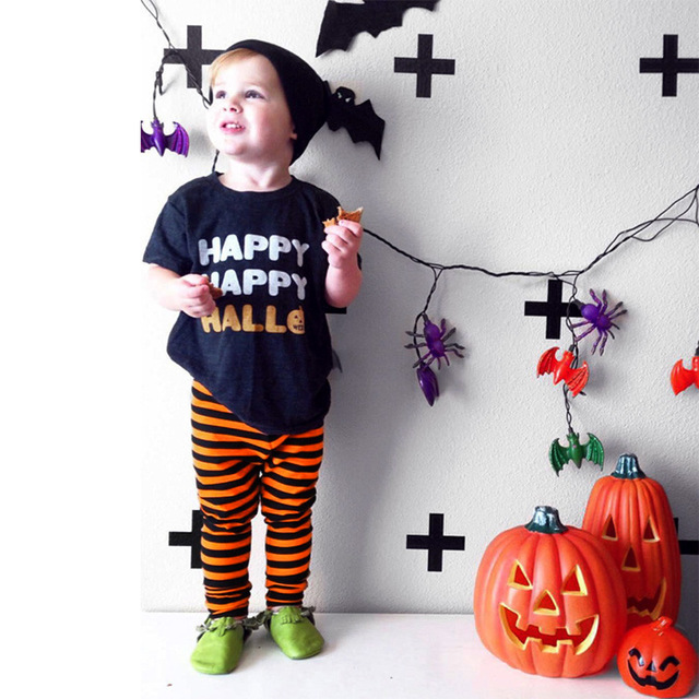 2PCS Halloween Clothing children Kids Clothes Set 2PCs Letter Pumpkin Print Top +Pants Set Outfit roupas menina