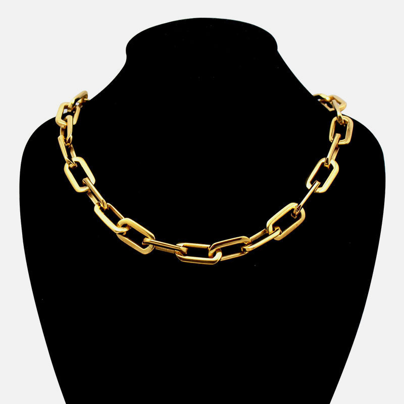 Mirror Polish Silver Never Fade Stainless Steel Long Square Chain Connected Chain Link Necklace for Women T200113